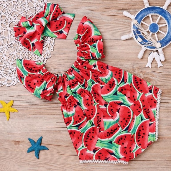 Other - NEW Baby Girl's Watermelon Romper and Headband Set